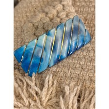 VTG Large 1980s Wire Wrapped Hair Clip 3.5" turquoise Blue Resin Barrette KOREA