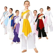 Kids Girls Set Modern Outfit Asymmetrical Hem Costume Long Sleeve Communion