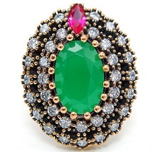 Ottoman Empire Style 7CT Treated Emerald 925 Sterling Silver Ring Sz 8 HB4