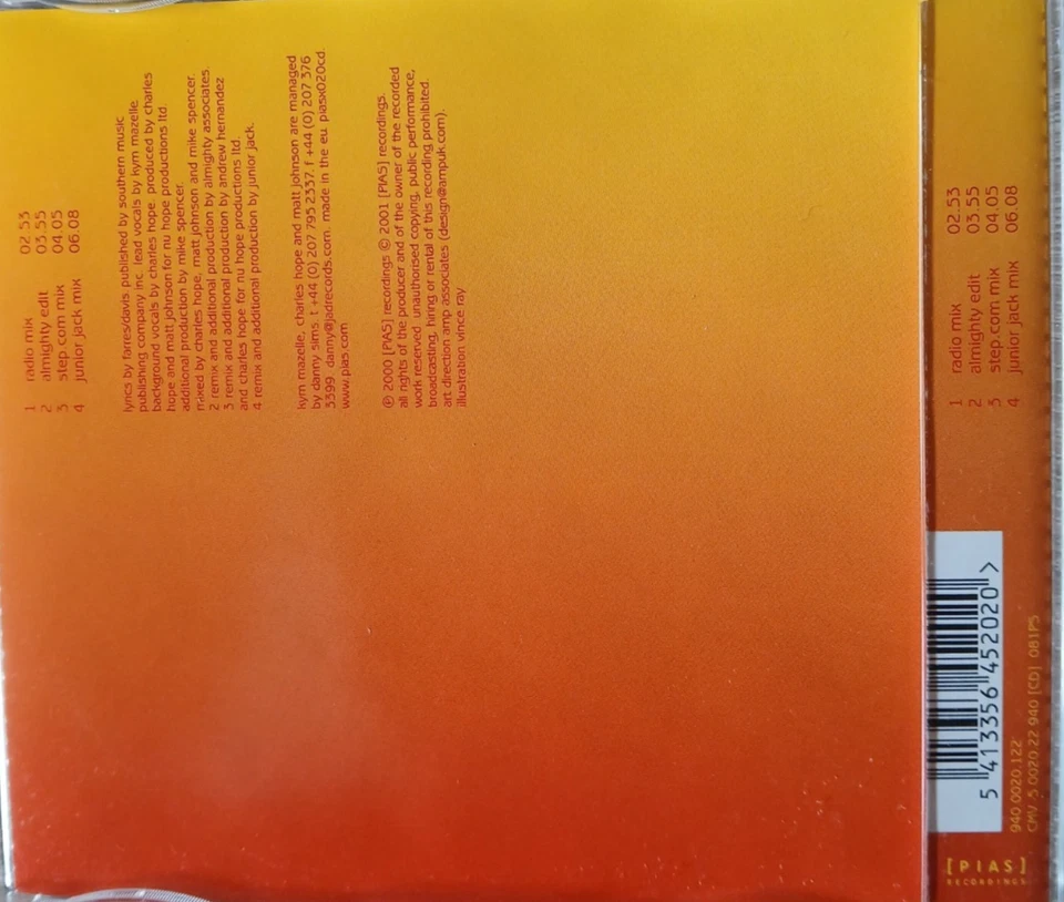 SUNRAY PERHAPS feat. KYM MAZELLE - Maxi-CD / Pias Recording 2001, x 020 cd - Bild 2 von 3