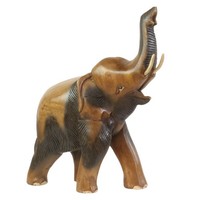 Elefanten Figur RüSsel Oben Holz Skulptur Deko Tierfigur Handarbeit Braun 38 Cm