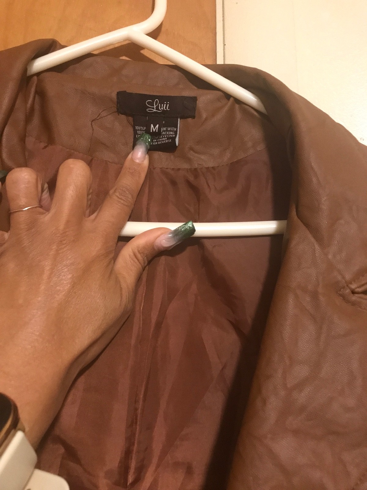 brown pleather jacket, size M, missing buttons an… - image 2