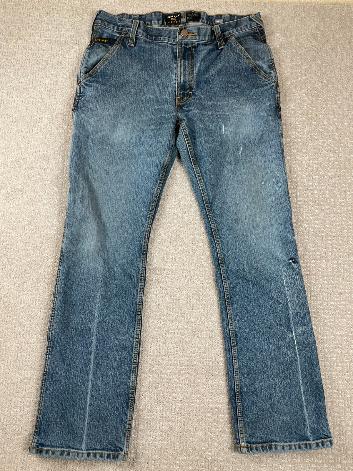 Ariat Mens Rebar M4 Relaxed Bootcut Carpenter Jeans 34x32 Medium Wash Western