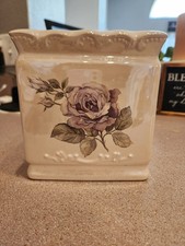 Croscill Ceramic Floral Tissue Box Cover Beige Purple Green Square 3D Effect