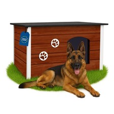 Hundehütte isoliert XXL Nuss Holz Hunde Haus Outdoor Winterfest mit Heizung Hund