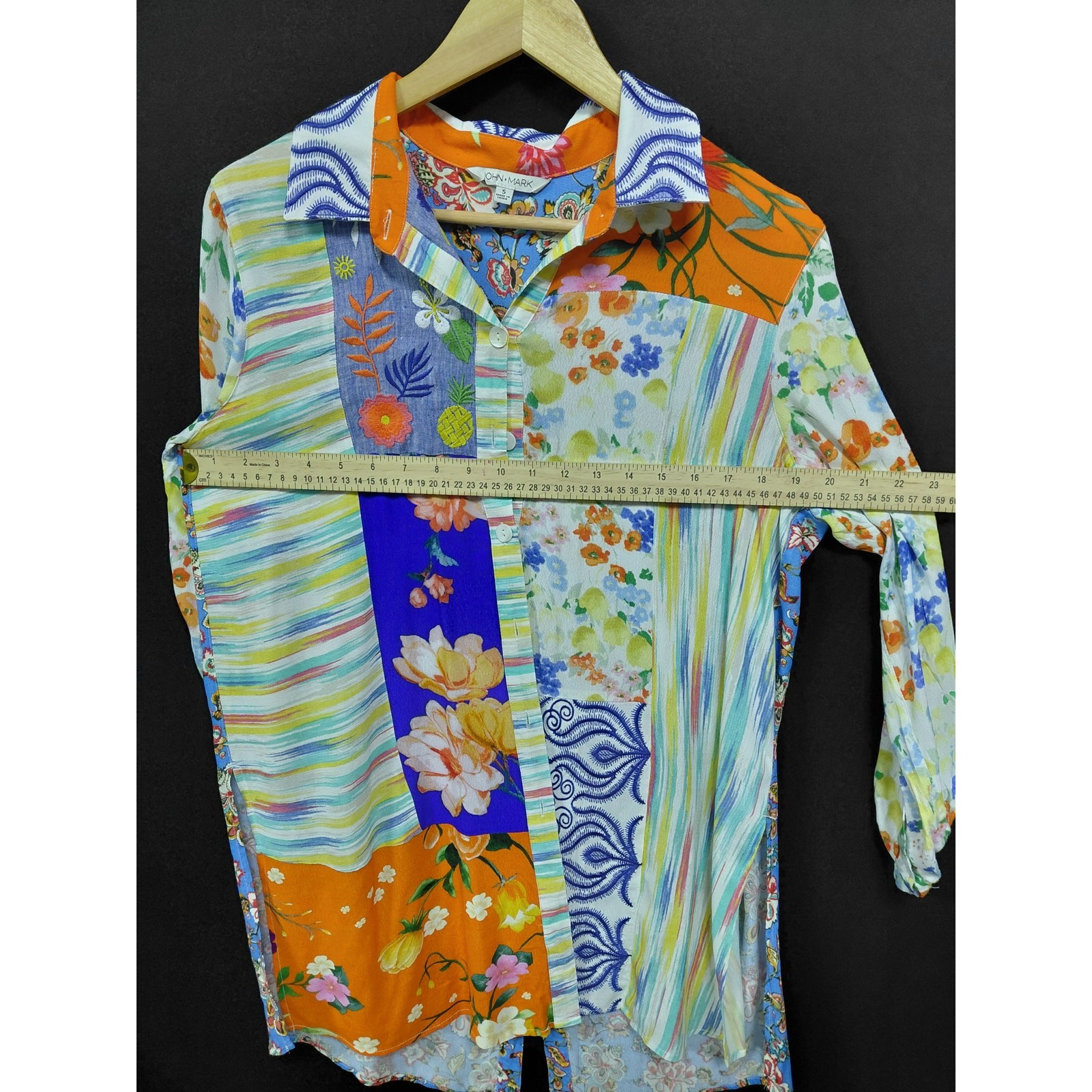 John Mark Multicolor Patchwork Button-Up Shirt 3/… - image 7