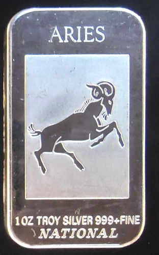 Aries Lunar Series April Ram Rare National Mint Bullion-999 Silver 1 Oz Art Bar