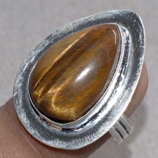 925 Silver Plated Tiger Eye Ethnic Ring Handmade Jewelry Size US 8 GW
