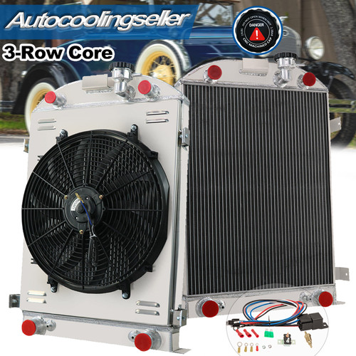 Fit 1930-1931 Ford Model A Flathead V8 GAS 3-Row Aluminum Radiator+Shroud Fan