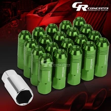 JDM GREEN 20PCS M12X1.25 20MM OD 60MM TALL OPEN END ALUMINUM LUG NUTS+ADAPTER