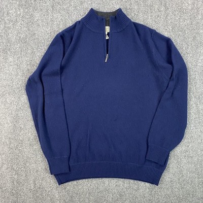LL Bean Sweater Mens Large Blue Cashmere Quarter Zip Mock Neck Pullover Knit