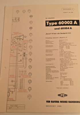 DDR Service-Helfer 14 TV Chassis Type 60002 A 60004 A RAFENA 1963 Schaltplan VEB