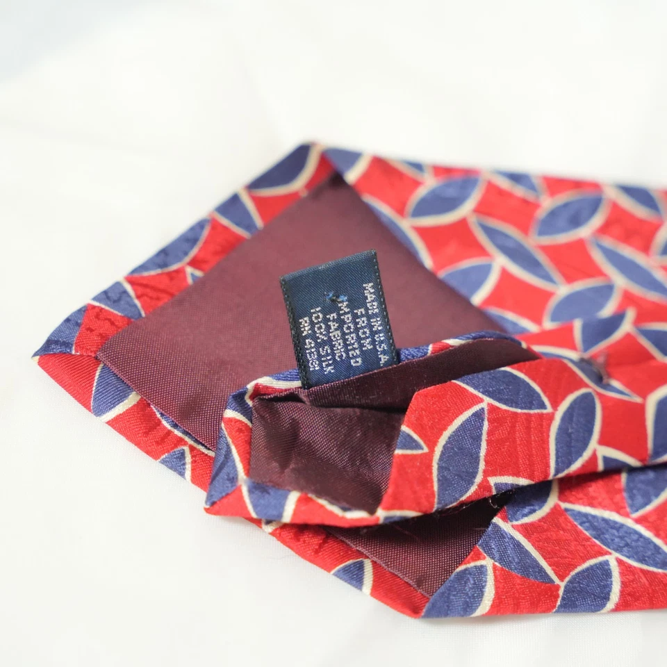 Polo Ralph Lauren Hombre Corbata Rojo Azul Seda Estampado Geométrico 58L" x 4W" Foto 4 de 4