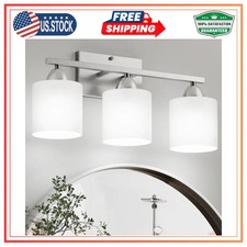 3-Light Bathroom Vanity Light Brushed Nickel 18in Wall Sconce Milky Glass Shades