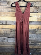 ASOS Design Broderie Sleeveless Plunge Tiered Maxi Dress, Brown Size 4 US