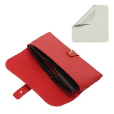 6.6" x 1.1" x 3" Leather Eyeglass Cases with Cleaning Cloth, Red
