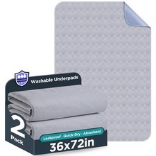 Washable Bed Pads 36" x 72" - 2 Pack, Grey, Waterproof Bed Pads for Incontine...