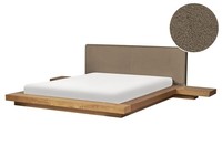 Wasserbett Bouclé Taupe Holzoptik Naturfarbene Esche Mit 2 Nachttischen Matratze