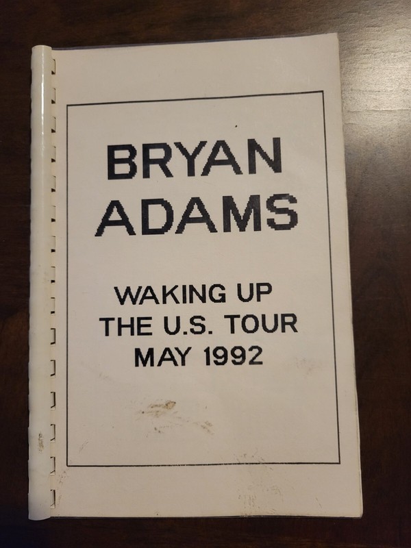 Bryan Adams 1992 Tour Itinerary-Walking up the US Tour-NOT SOLD TO THE PUBLIC