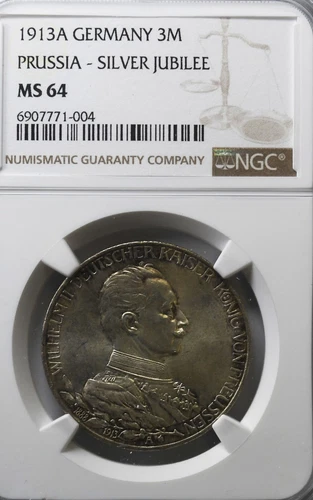 1913 A Germany Prussia 3 Mark Silver NGC MS64 Silver Jubilee