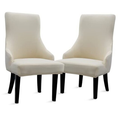 Stretch Wingback Side Chair Slipcover-Accent Chair Cover Slipcover 2 Beige