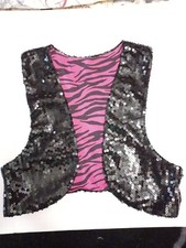 Black And Pink Zebra Print Girls Vest With Sequins Reversible Size L Pre-owned