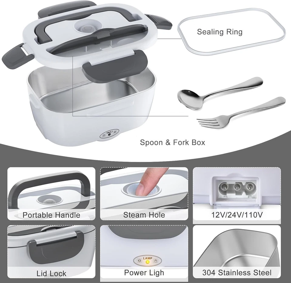 Fiambrera Térmica Portátil 3 en 1 a Prueba De Fugas Acero Inoxidable 1.5L US NUEVO Foto 3 de 4