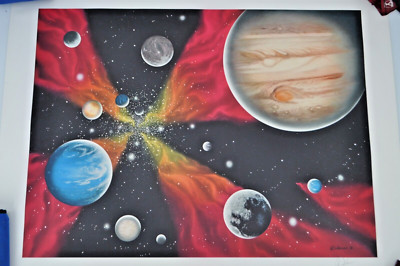 ''AMSAT'' Space Scape Print by Mark Rickerson Vintage 26x35