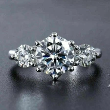Three Stone 2.50 Ct Round Cut Real Tester Moissanite 925 Silver Engagement Ring