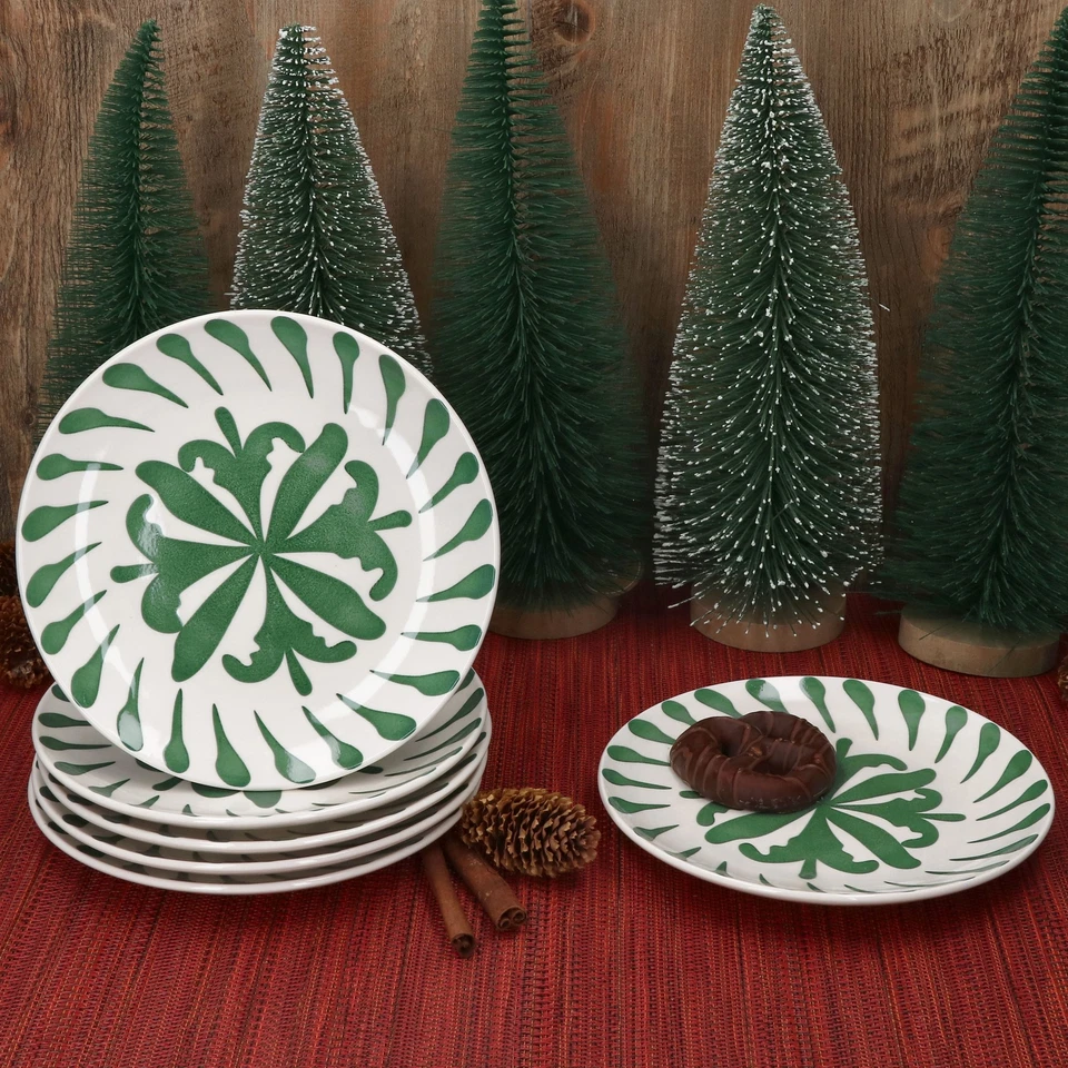 6x Wald grün Kuchenteller Steingut 6 Pers. Dessertteller Frühstück Weihnachten - Bild 3 von 4