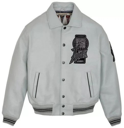 Mens Avirex Gray Bomber Twin Dragon Limited Edition Real Cowhide Leather Jacket - Picture 2 of 5