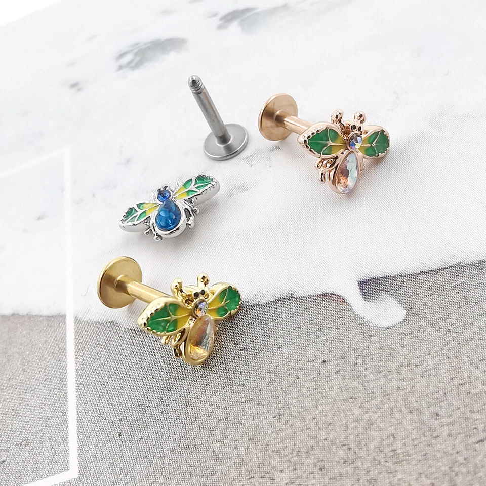 Tapa de fuerza 6/8 mm Acero Inoxidable Labret Tachuelas Abeja Labio Perno Piercing Joyería 16 g Foto 4 de 4