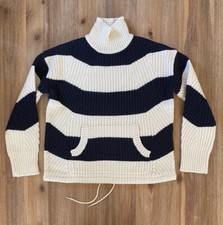 J. Crew Women's Heavy Turtleneck Sweater w Pockets - Ivory Navy Striped - NWT