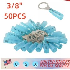 AWG Blue Heat Shrink Ring 3/8" Eyelet Terminals Wire Connectors 16-14