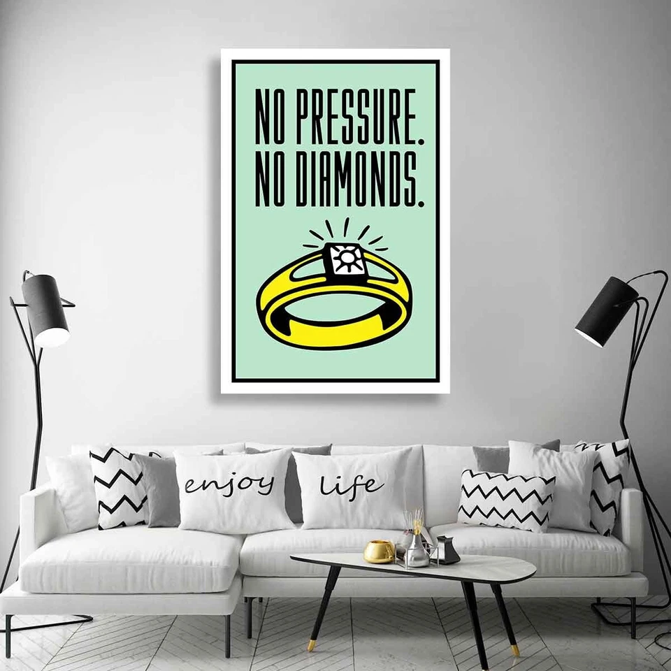 Póster de lienzo de pared sin presión sin diamantes Monopoly motivacional cita 24x16 pulgadas Foto 3 de 4