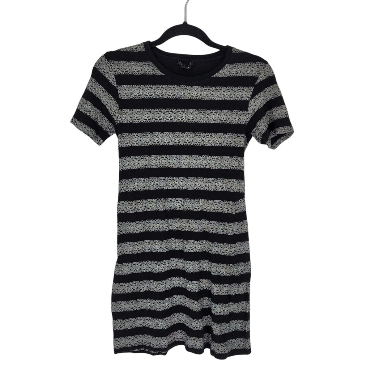 Theory womens small black stripe cherry lace design short sleeve t shirt  dress | eBay
