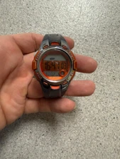 Ladies Armitron Pro Sport Chronograph Gray Orange Digital Watch 45/7054 running