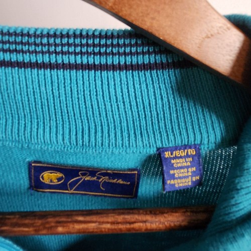 Jack Nicklaus Men's Sweater 1/4 Zip Size XL Turquoise Cotton Gold Bear Golf - Picture 9 of 11