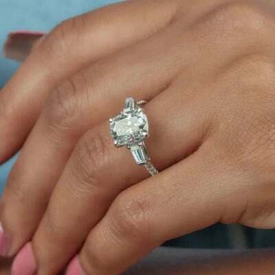 925 Silver Gold Finish 3.0Ct Cushion Cut Simulated Diamond Halo Engagement Rings