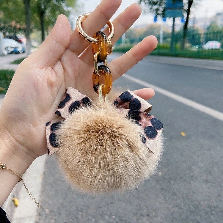 Real Fox Fur Pompom Keychain-furry Key Chain-bag Charm-fur Ball