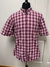 VTG LL Bean Mens Large Seersucker Plaid Short Sleeve Shirt Button-up USA MADE