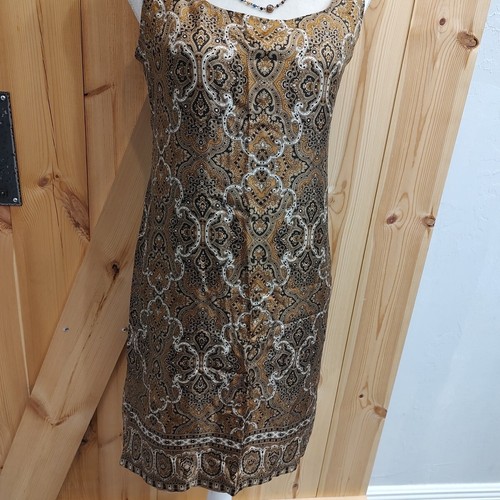 Vtg Emanuel Ungaro Silk Slip Dress Sz 8 42 Petite Paisley In Brown Cream & Black