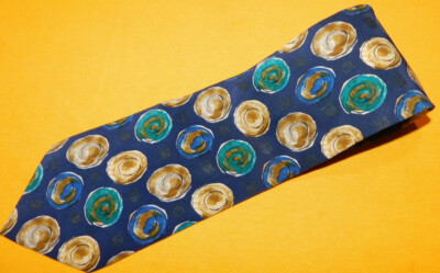 UNGARO PARIS MADE IN ITALY BLUE/YELLOW/GREEN DISCS MOTIF TIE - DESIGNER TIES.