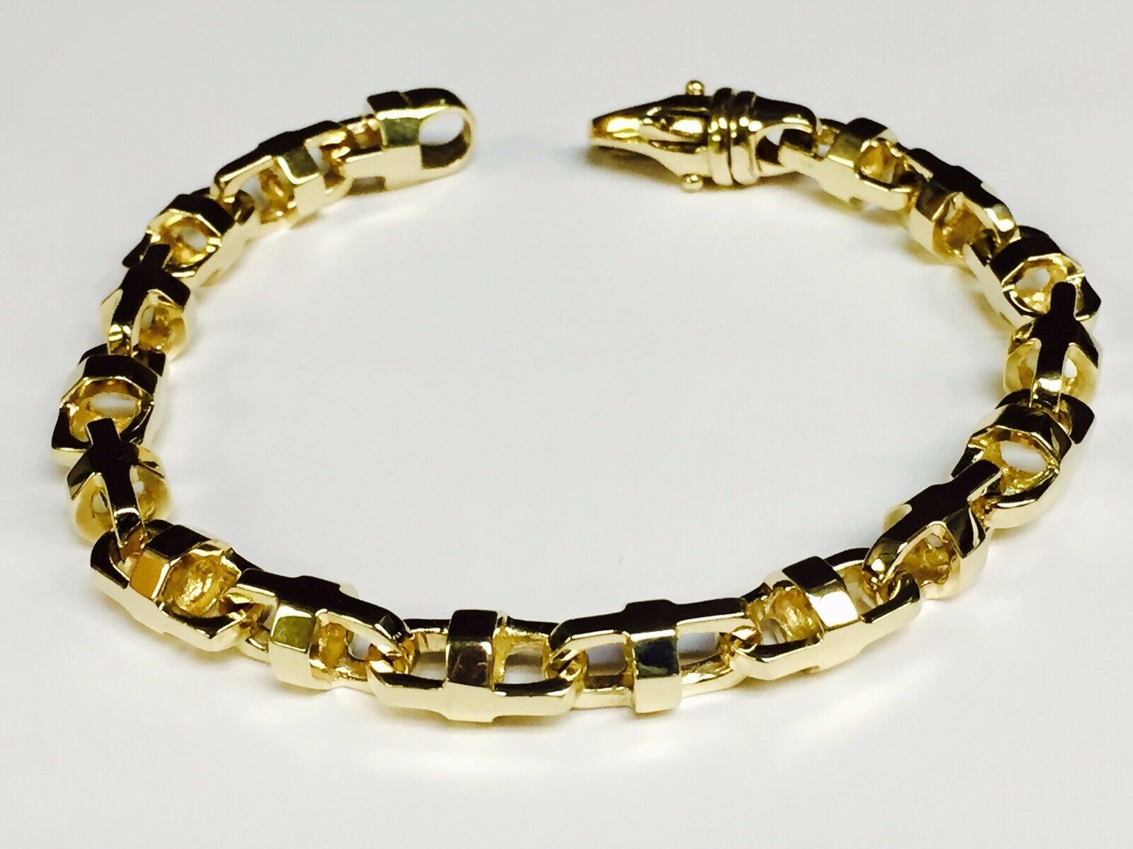 18k Solid Yellow Gold Anchor Mariner Bullet Link Bracelet 10.5 MM 100