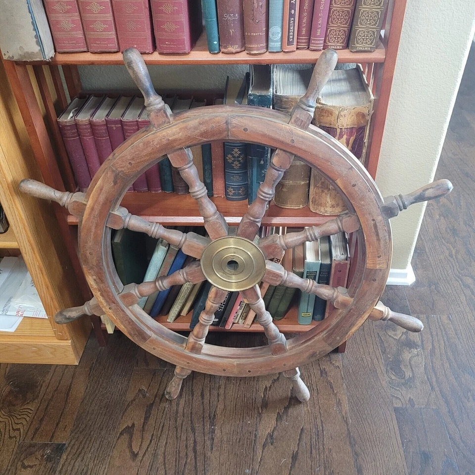 Vintage Maritime Nautical Boat Wooden Ship Wheel 36" Steering Wheel 3ft Brass - Image 3 of 4