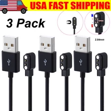 3 X Smart Watch Magnetic Charger Cord 2 Pin 2.84mm 2.6Ft USB Fast Charging Cable