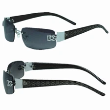 Womens Mens Rectangular Designer Small Shades Sports Rimless Black Sunglasses