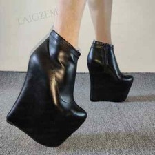 Women Ankle Boots Platform Round Toe 20CM High Heels Side Zip Up Short Boots Sho