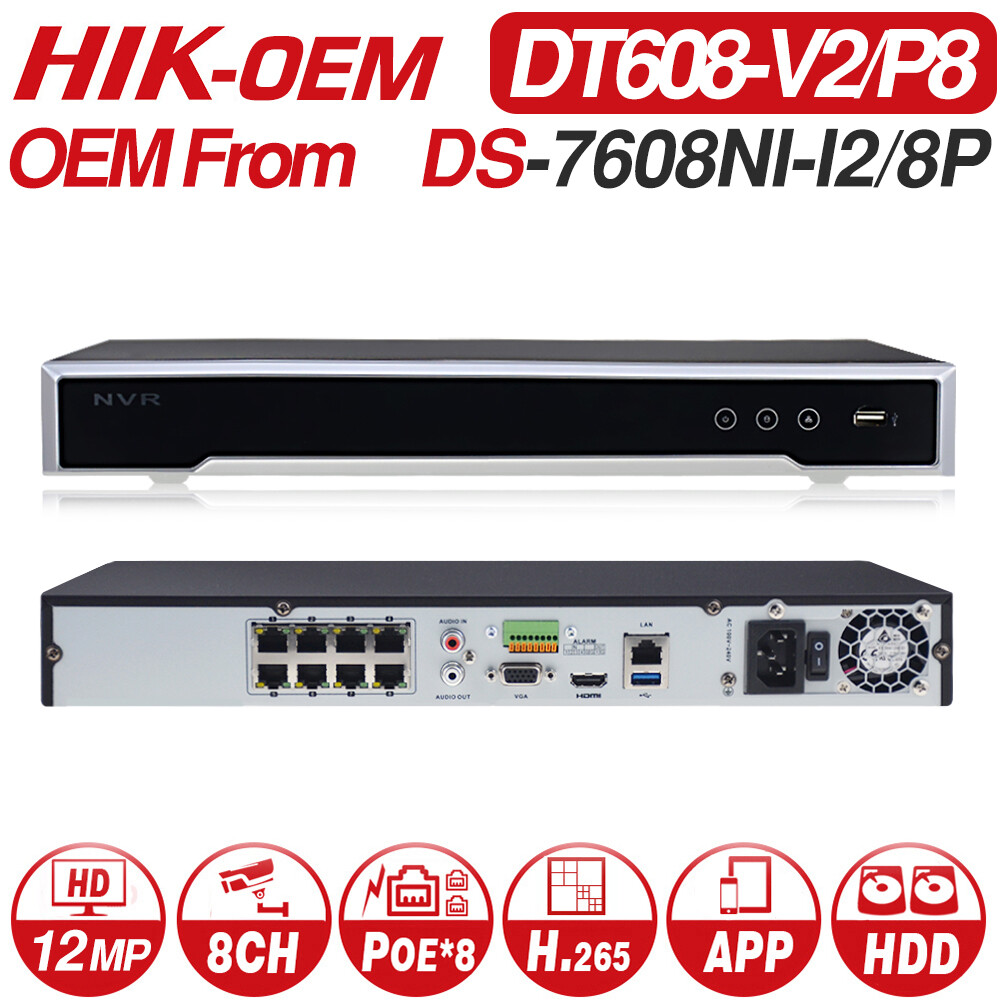 4K Hikvision OEM DS-7608NI-I2/8P 8CH 8PoE NVR Network Video