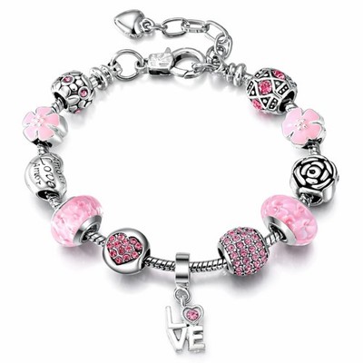 Love Theme Charm Bracelet for Women by Ginger Lyne 9'' Alloy Pink Italian Styl...